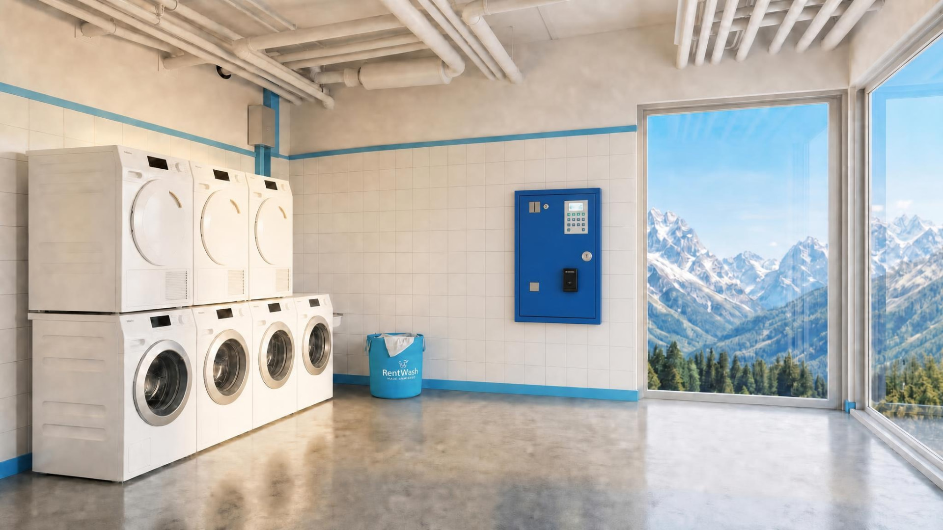 Waschraum mit Rent Wash-Kassiersystem